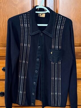 Gabicci Black Knit Button-Up Cardigan/Shirt with Contrast Stitching